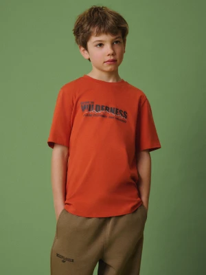 4F T-shirt regular z nadrukiem chłopięcy - pomarańczowy 128 (7-8 lat)