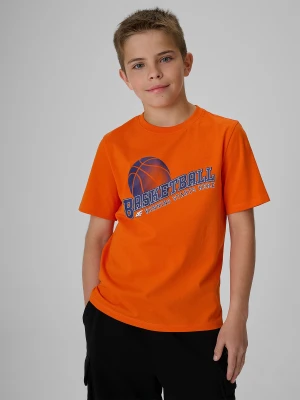 4F T-shirt regular z nadrukiem chłopięcy - pomarańczowy 164 (13-14 lat)