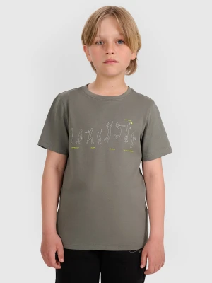 4F T-shirt regular z nadrukiem chłopięcy - szary 122 (6-7 lat)
