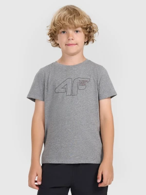 4F T-shirt regular z nadrukiem chłopięcy - szary 122 (6-7 lat)
