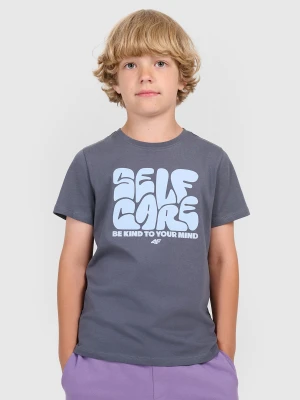 4F T-shirt regular z nadrukiem chłopięcy - szary 152 (11-12 lat)