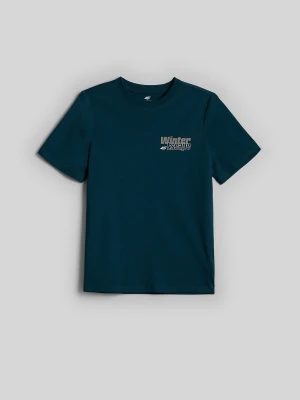 4F T-shirt regular z nadrukiem chłopięcy - turkusowy 146 (10-11 lat)