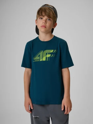 4F T-shirt regular z nadrukiem chłopięcy - turkusowy 164 (13-14 lat)