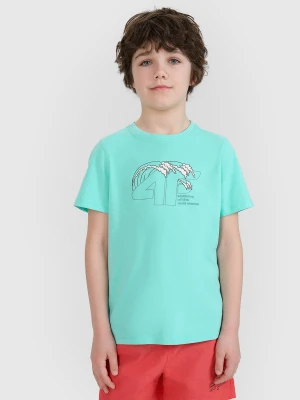 4F T-shirt regular z nadrukiem chłopięcy - turkusowy 164 (13-14 lat)