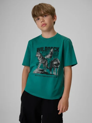 4F T-shirt regular z nadrukiem chłopięcy - turkusowy 164 (13-14 lat)