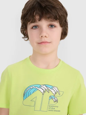 4F T-shirt regular z nadrukiem chłopięcy - zielony 122 (6-7 lat)