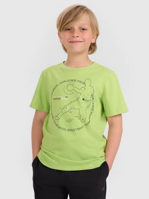 4F T-shirt regular z nadrukiem chłopięcy - zielony 134 (8-9 lat)
