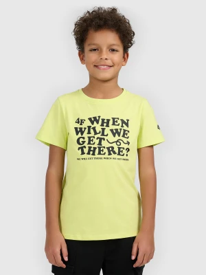 4F T-shirt regular z nadrukiem chłopięcy - żółty 152 (11-12 lat)