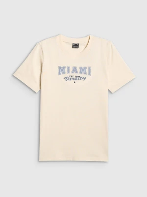 4F T-shirt regular z nadrukiem damski - beżowy L