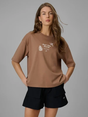 4F T-shirt regular z nadrukiem damski - beżowy L