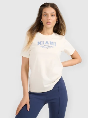 4F T-shirt regular z nadrukiem damski - beżowy XXL