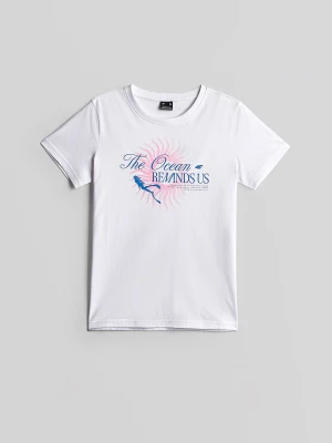 4F T-shirt regular z nadrukiem damski - biały L