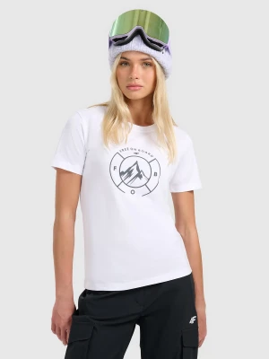 4F T-shirt regular z nadrukiem damski - biały M