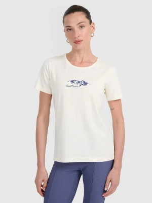 4F T-shirt regular z nadrukiem damski - biały M