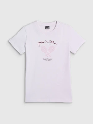 4F T-shirt regular z nadrukiem damski - biały XXL