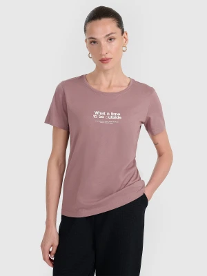 4F T-shirt regular z nadrukiem damski - brązowy L