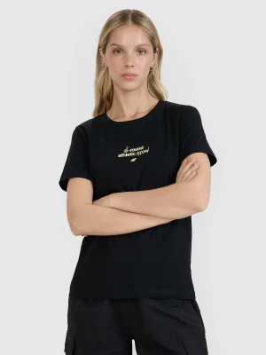 4F T-shirt regular z nadrukiem damski - czarny XS