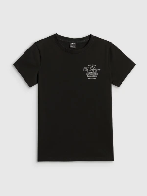4F T-shirt regular z nadrukiem damski - czarny XS