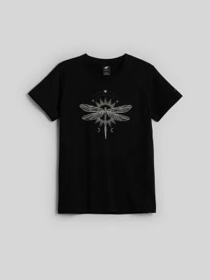 4F T-shirt regular z nadrukiem damski - czarny S