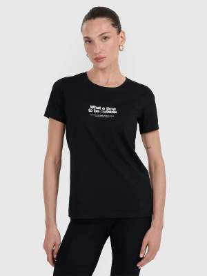 4F T-shirt regular z nadrukiem damski - czarny XS