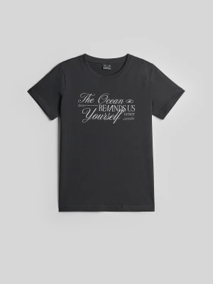4F T-shirt regular z nadrukiem damski - czarny L