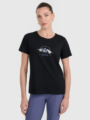 4F T-shirt regular z nadrukiem damski - czarny M