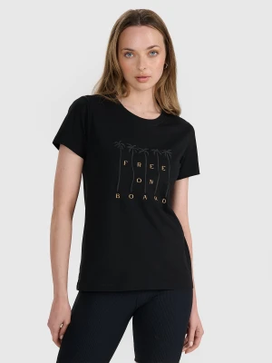 4F T-shirt regular z nadrukiem damski - czarny XL