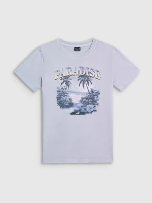 4F T-shirt regular z nadrukiem damski - niebieski L