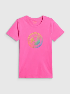 4F T-shirt regular z nadrukiem damski - różowy M