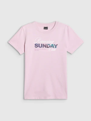4F T-shirt regular z nadrukiem damski - różowy L