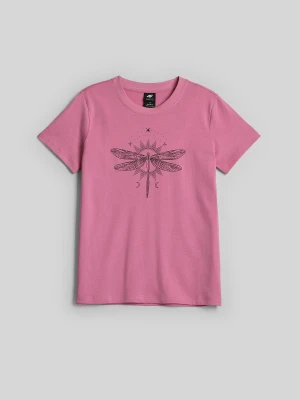 4F T-shirt regular z nadrukiem damski - różowy S