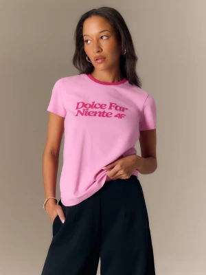 4F T-shirt regular z nadrukiem damski - różowy S