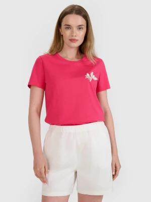 4F T-shirt regular z nadrukiem damski - różowy XS