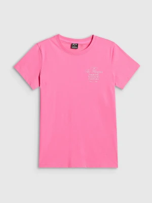 4F T-shirt regular z nadrukiem damski - różowy M