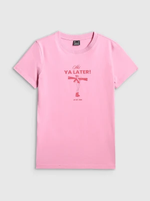 4F T-shirt regular z nadrukiem damski - różowy L