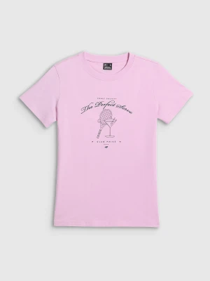 4F T-shirt regular z nadrukiem damski - różowy XXL