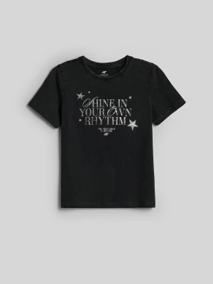 4F T-shirt regular z nadrukiem damski - szary 158 (12-13 lat)