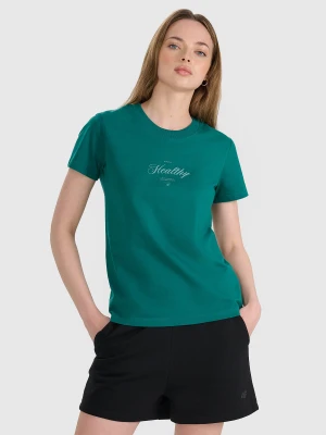4F T-shirt regular z nadrukiem damski - turkusowy L