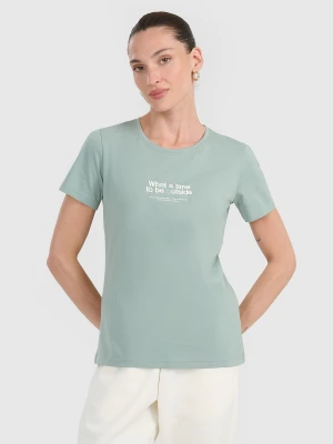 4F T-shirt regular z nadrukiem damski - turkusowy S