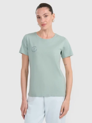 4F T-shirt regular z nadrukiem damski - turkusowy XS