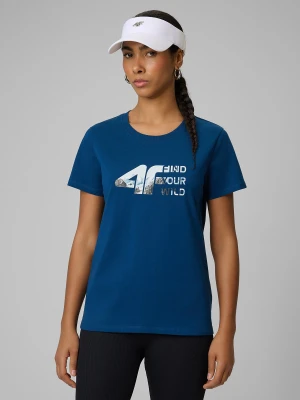 4F T-shirt regular z nadrukiem damski - turkusowy XL
