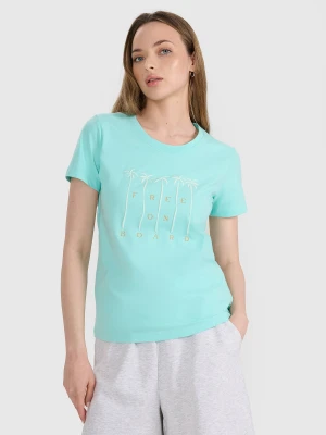 4F T-shirt regular z nadrukiem damski - turkusowy XS