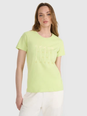 4F T-shirt regular z nadrukiem damski - żółty M