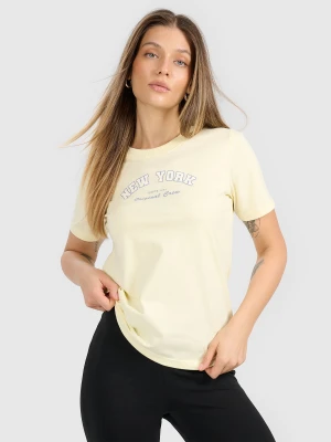 4F T-shirt regular z nadrukiem damski - żółty XL