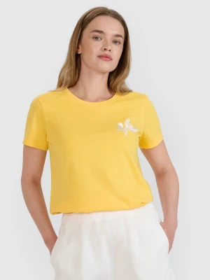 4F T-shirt regular z nadrukiem damski - żółty L