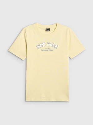 4F T-shirt regular z nadrukiem damski - żółty XL