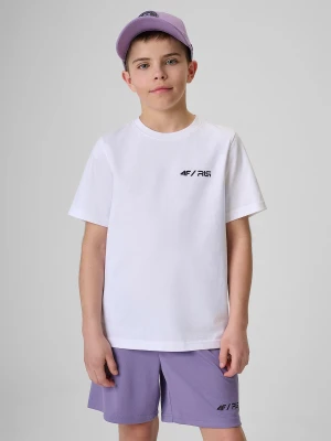 4F T-shirt regular z nadrukiem dziecięcy 4F JUNIOR x Robert Lewandowski - biały 128 (7-8 lat)