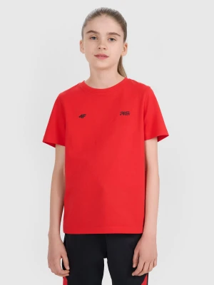 4F T-shirt regular z nadrukiem dziecięcy 4F JUNIOR x Robert Lewandowski - czerwony 134 (8-9 lat)