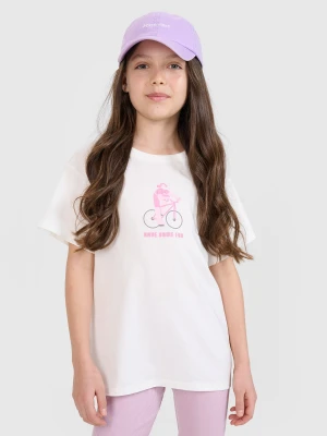 4F T-shirt regular z nadrukiem dziewczęcy - biały 122 (6-7 lat)