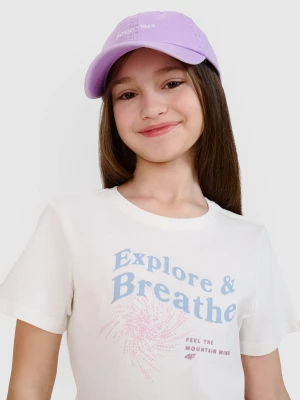 4F T-shirt regular z nadrukiem dziewczęcy - biały 152 (11-12 lat)